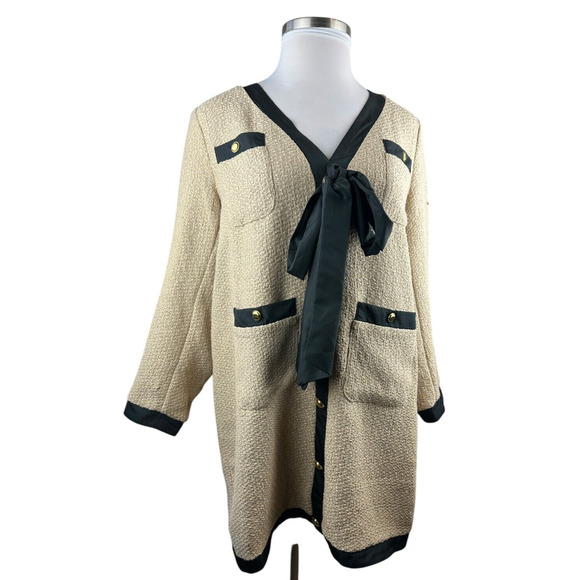 *Flawed Tuckernuck Pomander Place Coco Tweed Bow Mini Shift Dress Tan Size XXL - Picture 2 of 16